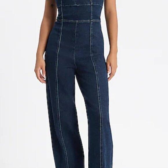Denim Back Cutout Hyper Sculpt Wide Leg Jumpsuit - Picture 3 of 8